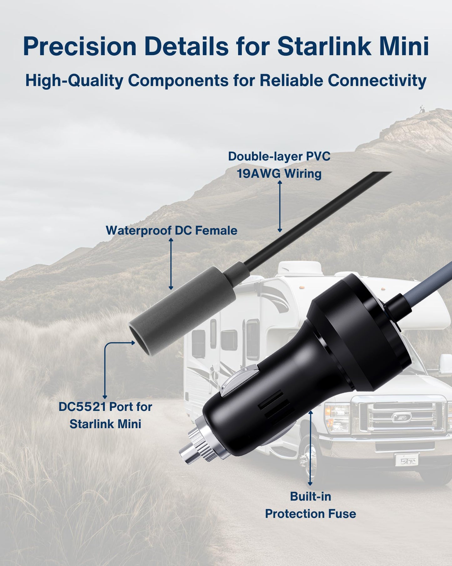 Car Charger to DC Female Adapter Cable for Starlink Mini, 12~48V Cigarette Lighter to DC Power Cable, 36W Output Stable Power Supply for Car, Truck, RV, Boat - 19AWG Durable Construction