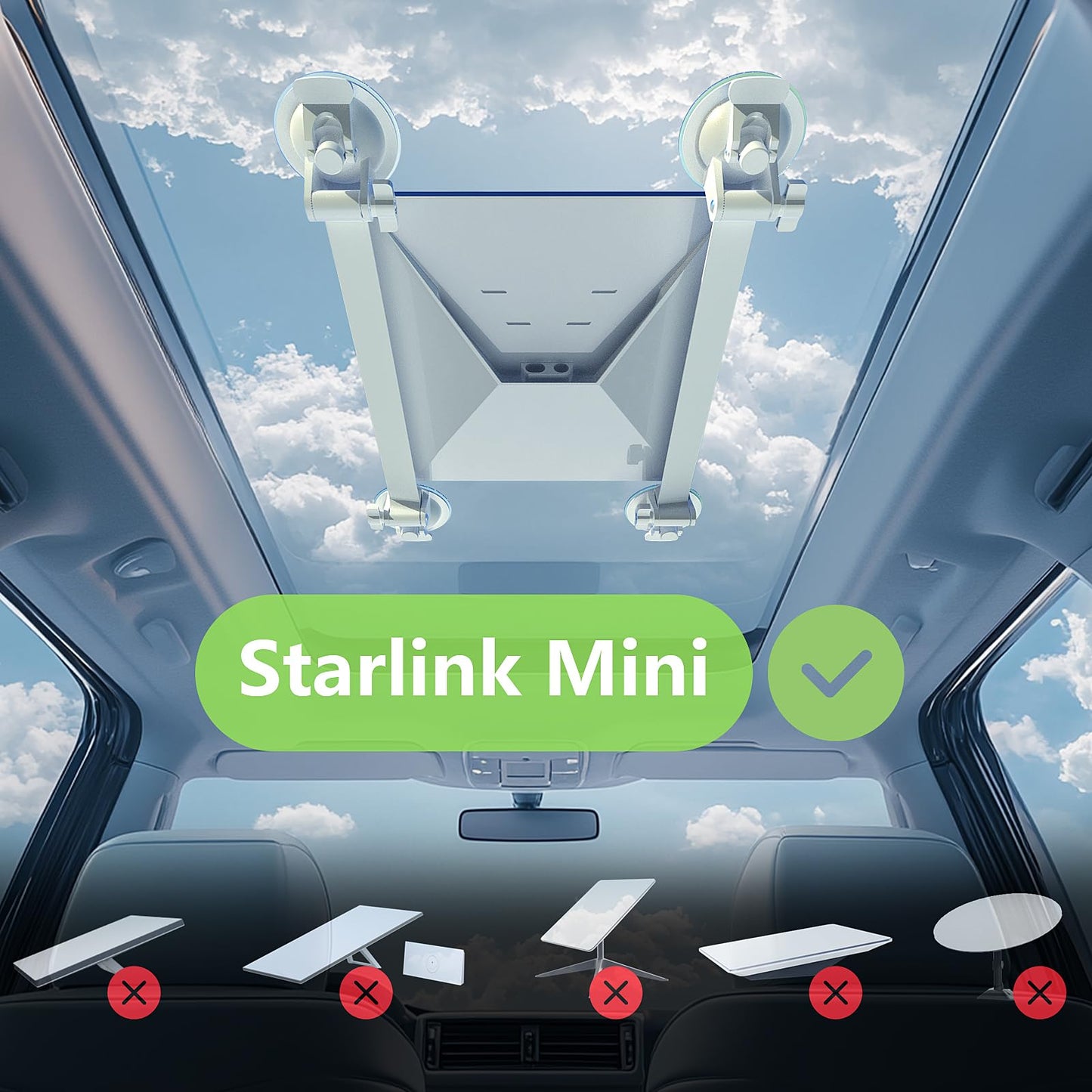 Starlink Mini Mount, Car Roof Mount with 4 Strong Suction Cups, Adjustable and Durable Mounting Bracket for Starlink Mini - Ensure Stable Satellite Signal for RV, Roof, Wall, Boat, and Outdoor Use