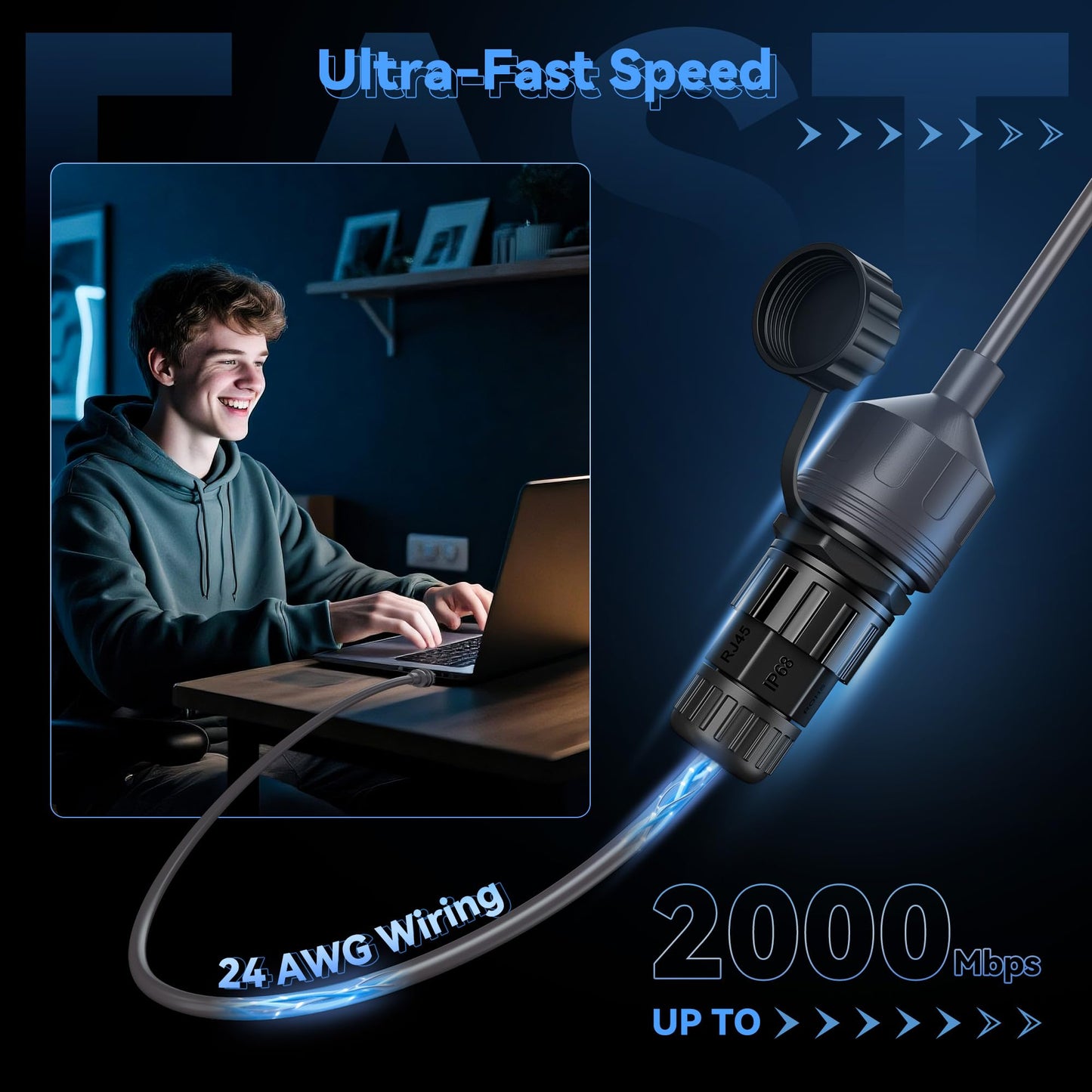 2 Pack Starlink Gen 3 & Mini Ethernet Adapter, 2000Mbps 24AWG Cable, IP68 Waterproof Protection SPX to RJ45 Coupler for Standard/Mini Dish (Starlink V3 Accessories)