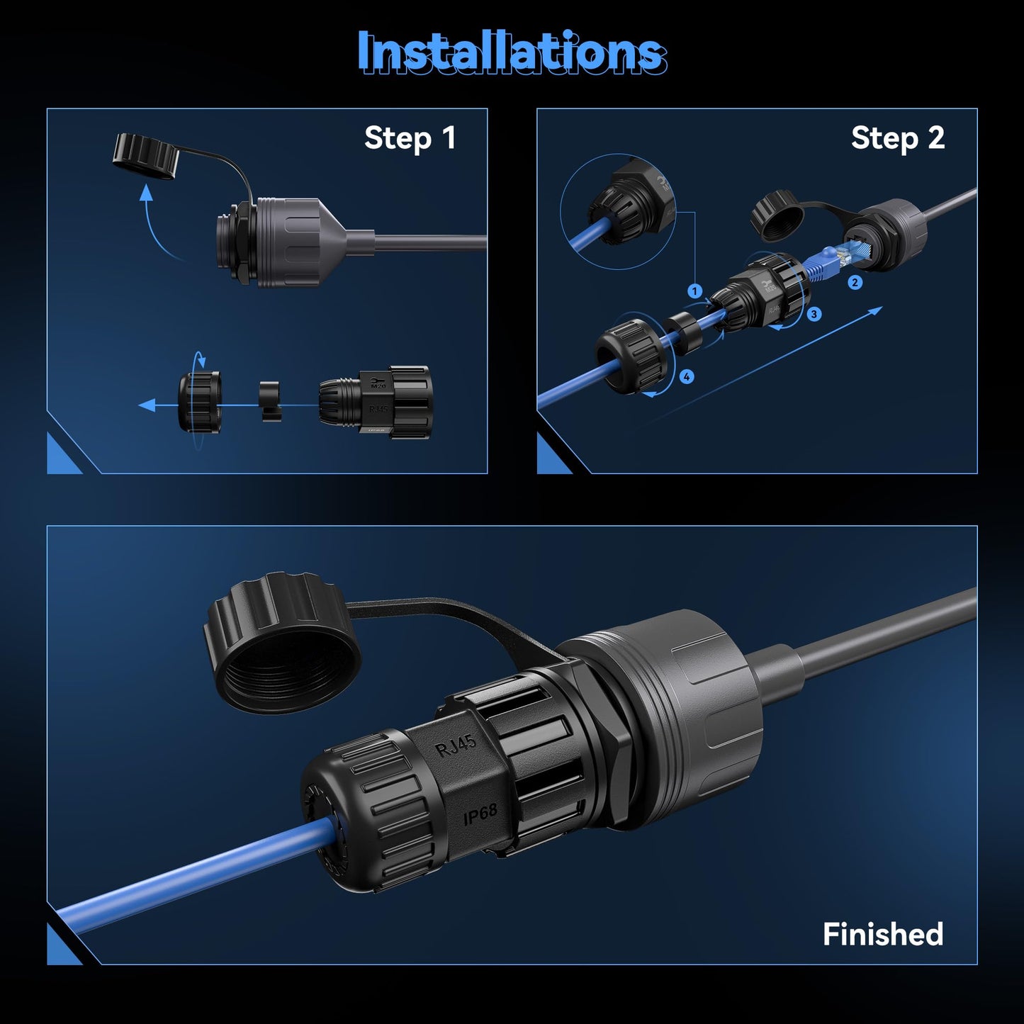 2 Pack Starlink Gen 3 & Mini Ethernet Adapter, 2000Mbps 24AWG Cable, IP68 Waterproof Protection SPX to RJ45 Coupler for Standard/Mini Dish (Starlink V3 Accessories)