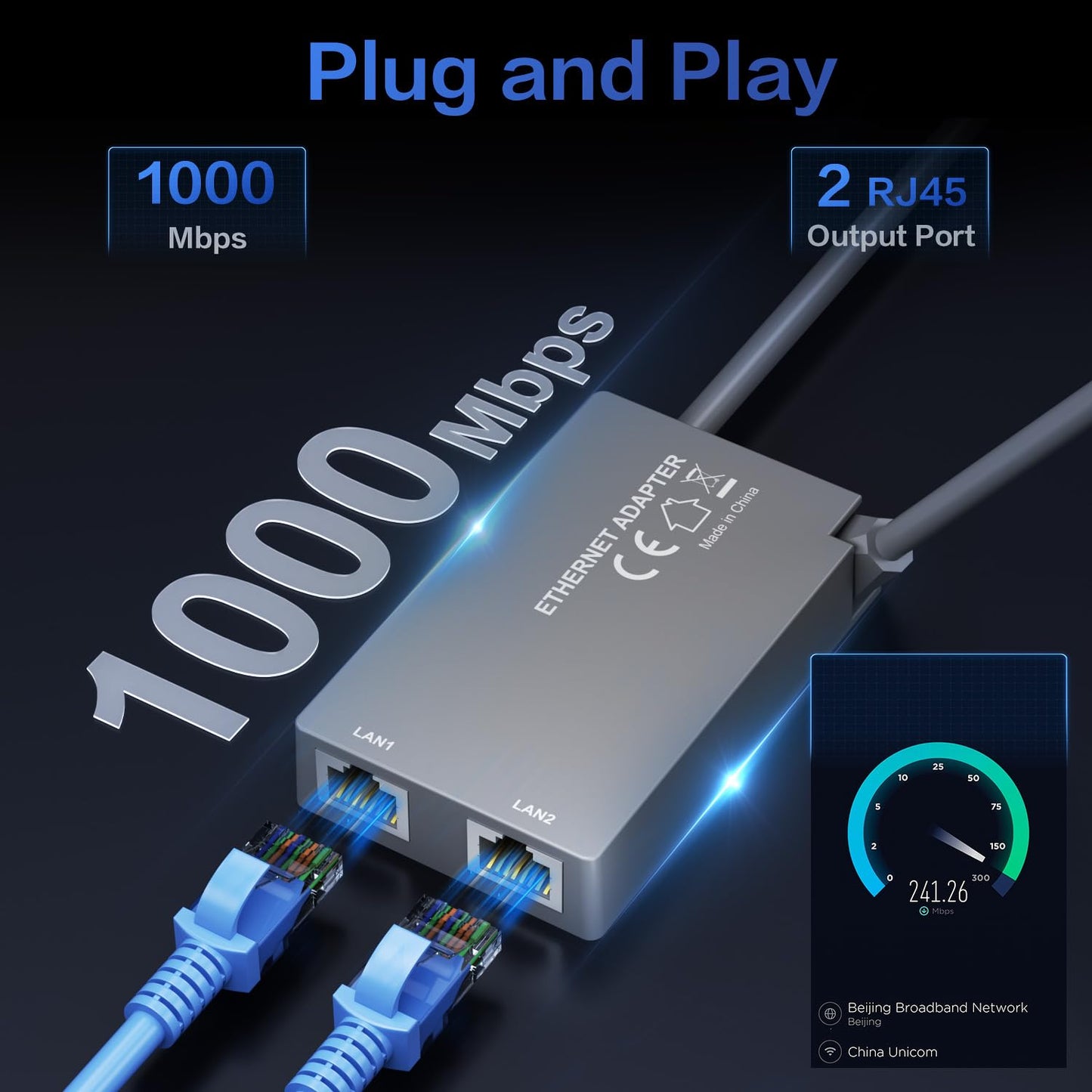 Starlink Ethernet Adapter for Starlink Gen2 Wired External Network,Dual Ports Starlink Gen2 Ethernet Adapter Up to 1 Gbps High-Speed Ntworking