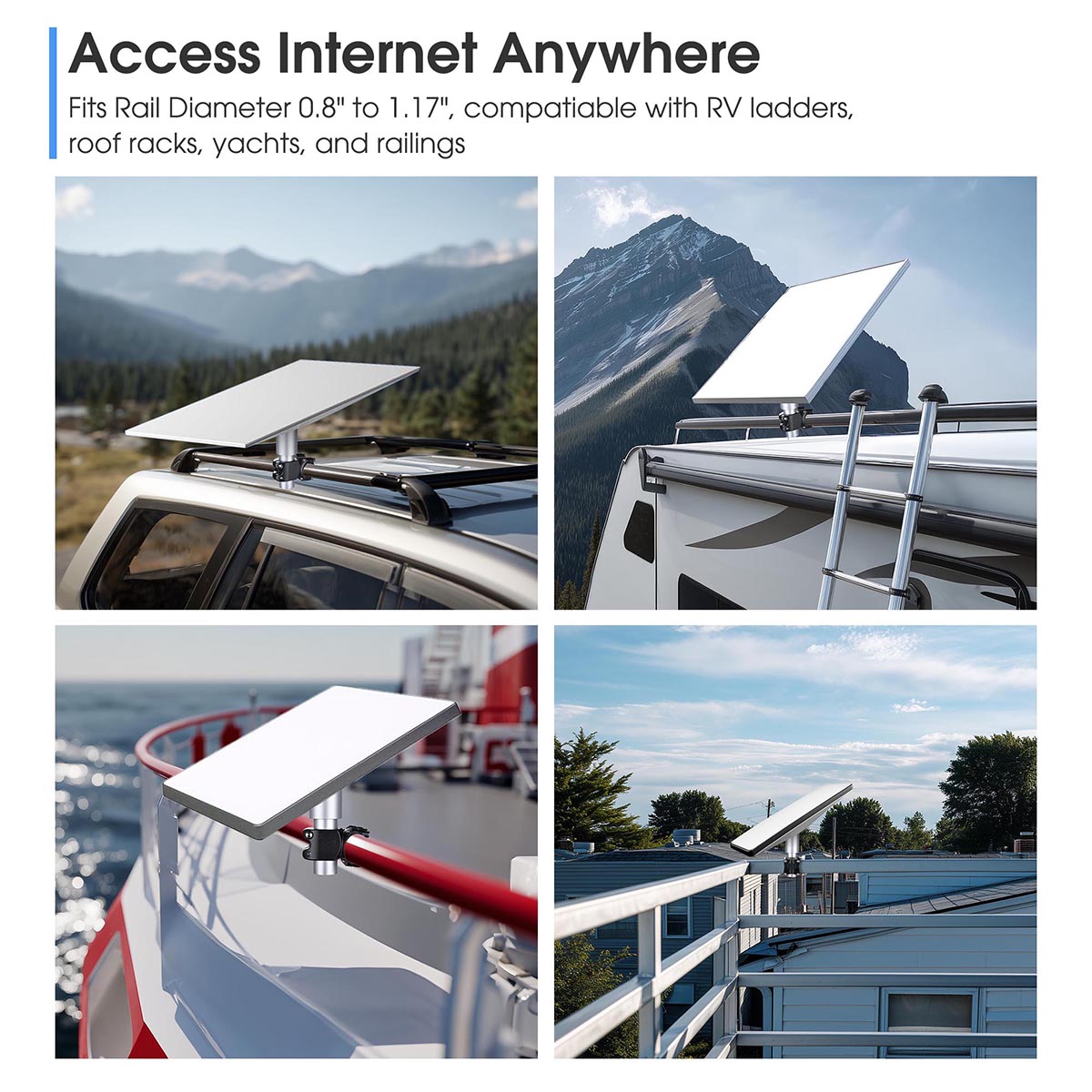 Starlink Mount for Mini Dish to Poles, RV Ladders, Railings, Racks